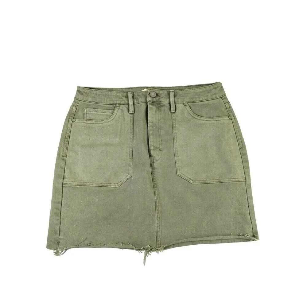 Anthropologie Unpublished Green‎ Denim Jean Mini Skirt Size 30 Pockets